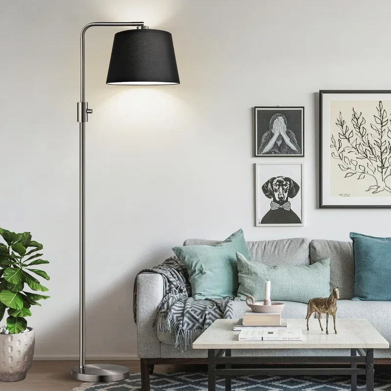 Stlmiteľná stolová lampa, 1000 lúmenov LED Edison Žiarovka Vrátane, kefovaný nikel oblúkový podlahový žiarovka Moderná stojatá lampa s čiernym odtieňom