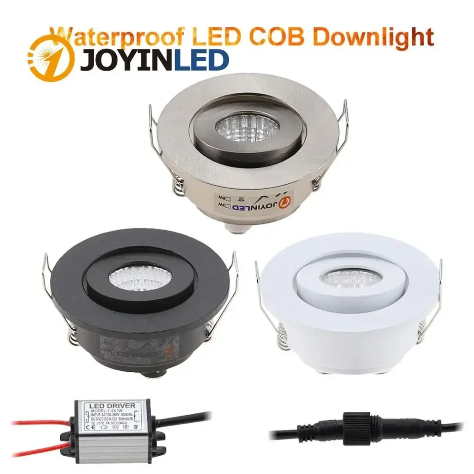 Stlmiteľná vodotesná LED vodotesná IP65 COB stropný strop vonkajšie zapustené 3W AC90-260V DC12V Warm White LED Downlight Hotel Villa Home Lighting