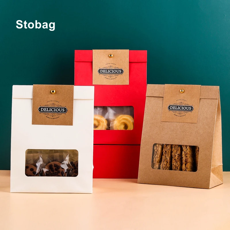 Stobag 10ks kraft papierové darčeky Candy Cookies Balenie tašky s pečením sušienok sušienky Snack ručne vyrábajúca oslava Svadba večierku