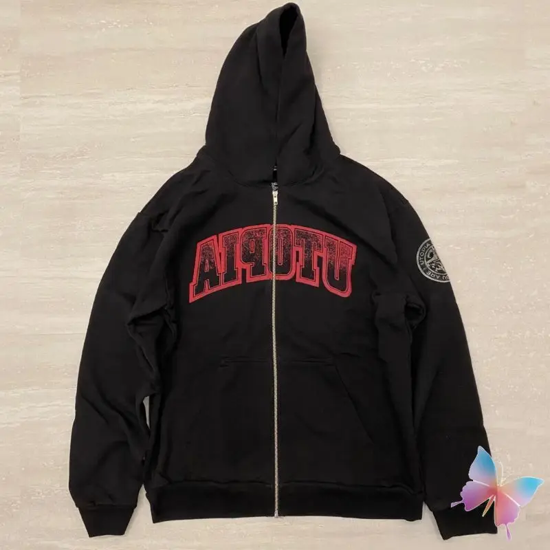 Stock Black Utopia Bunda Reverzné písmeno graffiti tlač fleece zips mikina Men Dám