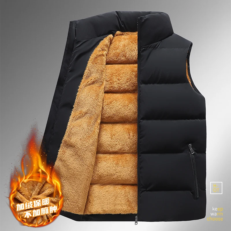 Stojan na golier Thermal Zhustené vesty pánske bunda bez rukávov zimný muž fleece teplá vesta Coats nové plus zamatské vesty muži