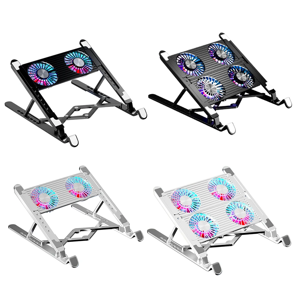 Stojan na notebook s 2/4 ventilátormi skladateľným notebookom chladiacim ventilátorom RGB Tichý herný notebook Fan Fan 7 výška pre notebook 11-17,3 palca