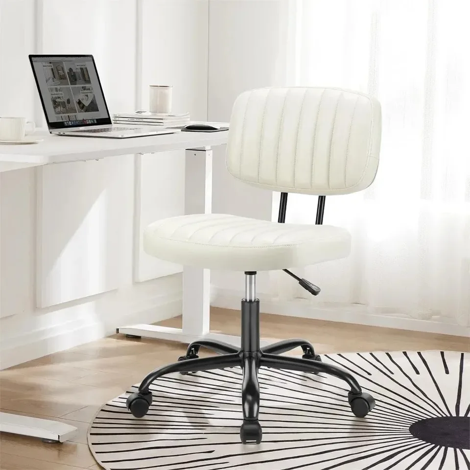 Stolička pre domácu kanceláriu bez paže ergonomický stôl s pohodlnou bedrovou oporou s nízkym zadným zadkom, PU kožená počítačová úloha s 360 ° otočnými kolesami