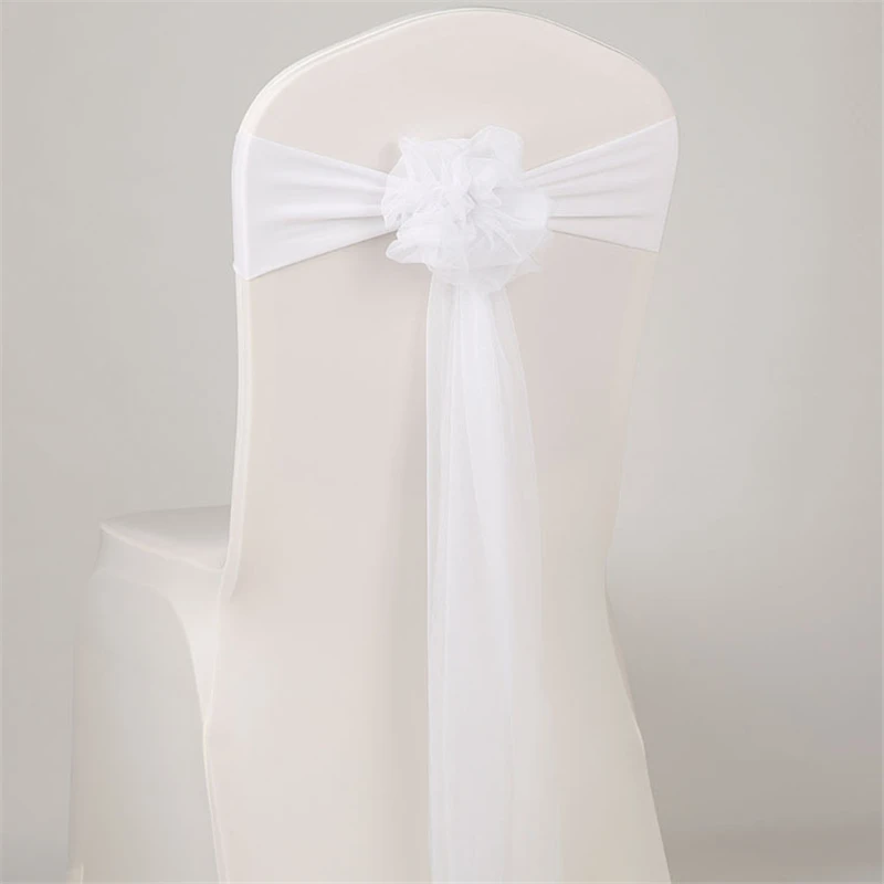 Stolička sashes elastic Spandex Organza svadobné krytie stoličky motýlik kapela pre banketové dekorácie podujatia Dodávky 12 farieb SASH
