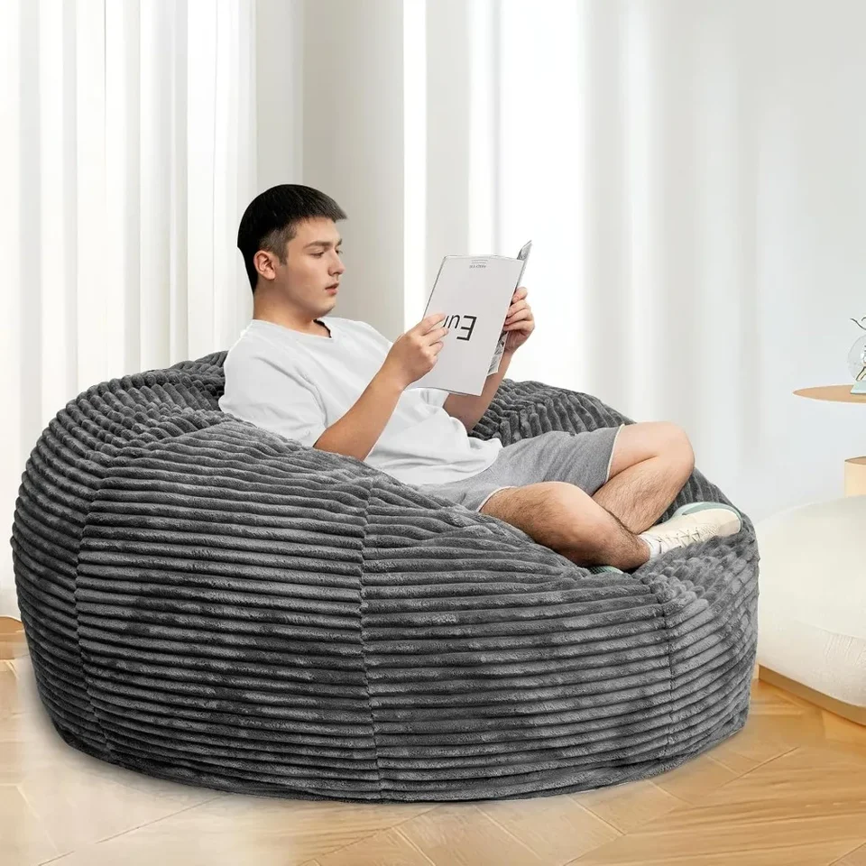 Stolička veľkej fazule pre dospelých, 5 stôp gigantných stoličiek Beanbag s pamäťou naplnenou pamäťou, ultra mäkkou lenivou pohovkou pre spálňu obývacej izby