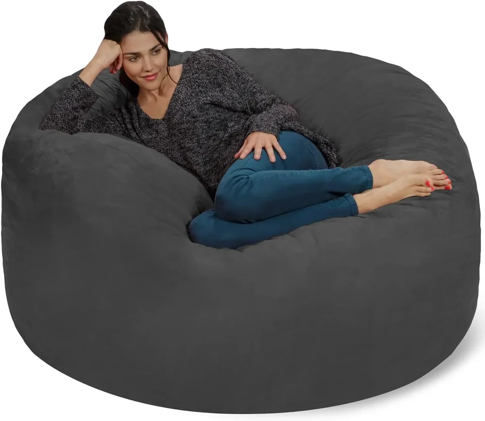 Stolička vrecka na chill vrece: Obrie 5 'pamäťový penový nábytok Bean Bag - veľká pohovka s mäkkým pokrytím mikro vlákien - drevené uhlie