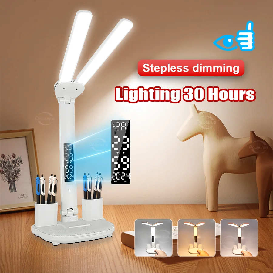 Stolová lampa Nabíjateľná dotyk dotyk stmievanie farebnej nastavenia LED hodiny Displej čítania Svetlá nabíjanie USB DETS DESK LAMP