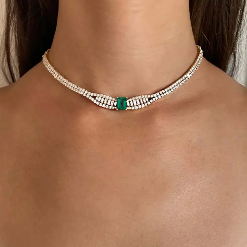 Stonefans Dvojitý rad Zelený náhrdelník Ženy Luxusné estetické kamienok 2025 Kríverový golier Choker šperky šperky Darčeky