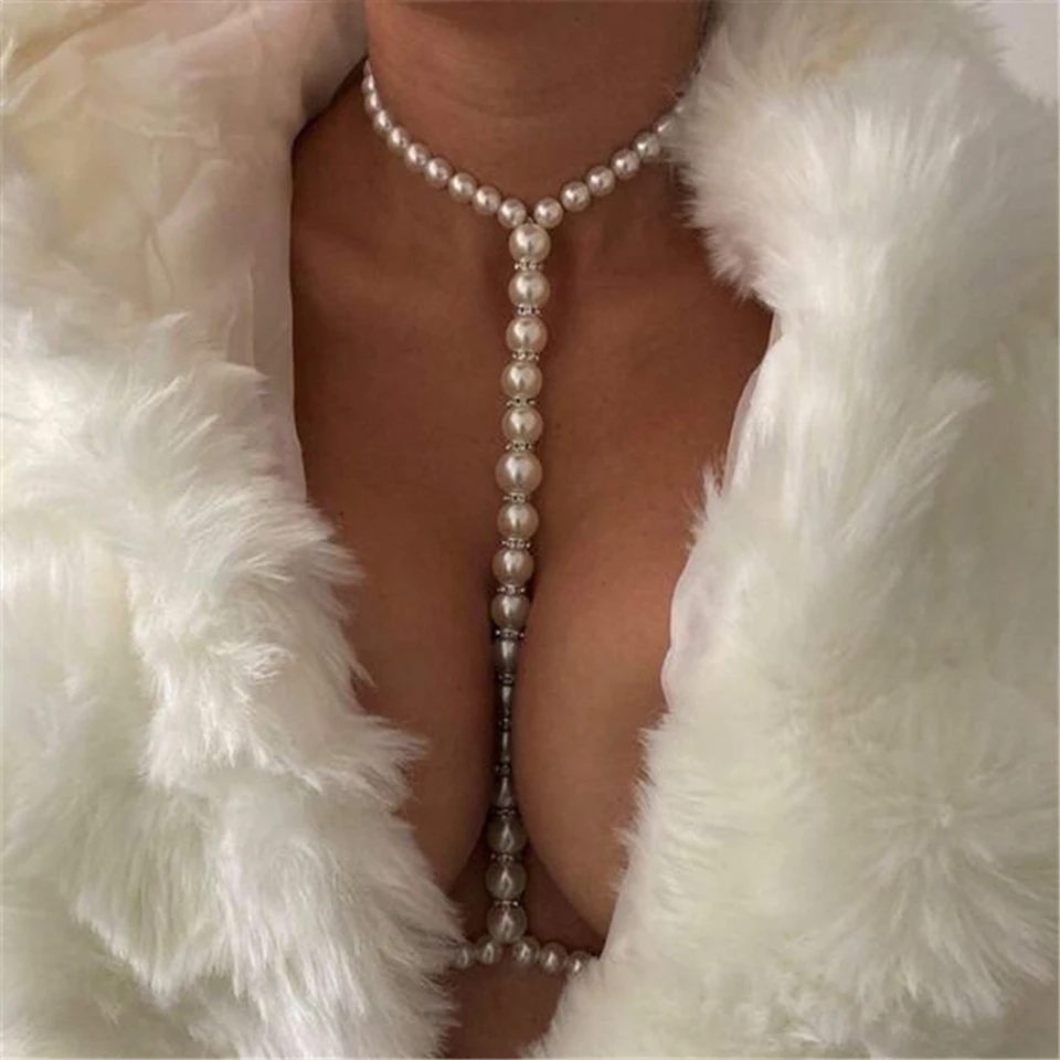 Stonefans módne perlové reťazec reťaz podprsenky náhrdelník pre ženy pre ženy letné sexy bikiny krištáľové brušné pásové reťazové plážové šperky