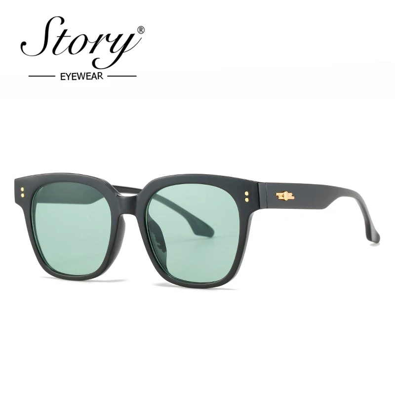 Story Retro Trendy Green Ocean Lens Square Slnečné okuliare Ženy Muži Nové klasické vinobranie Nivet Nadmerné nadmerné obdĺžnik Sun Glasses S2297M