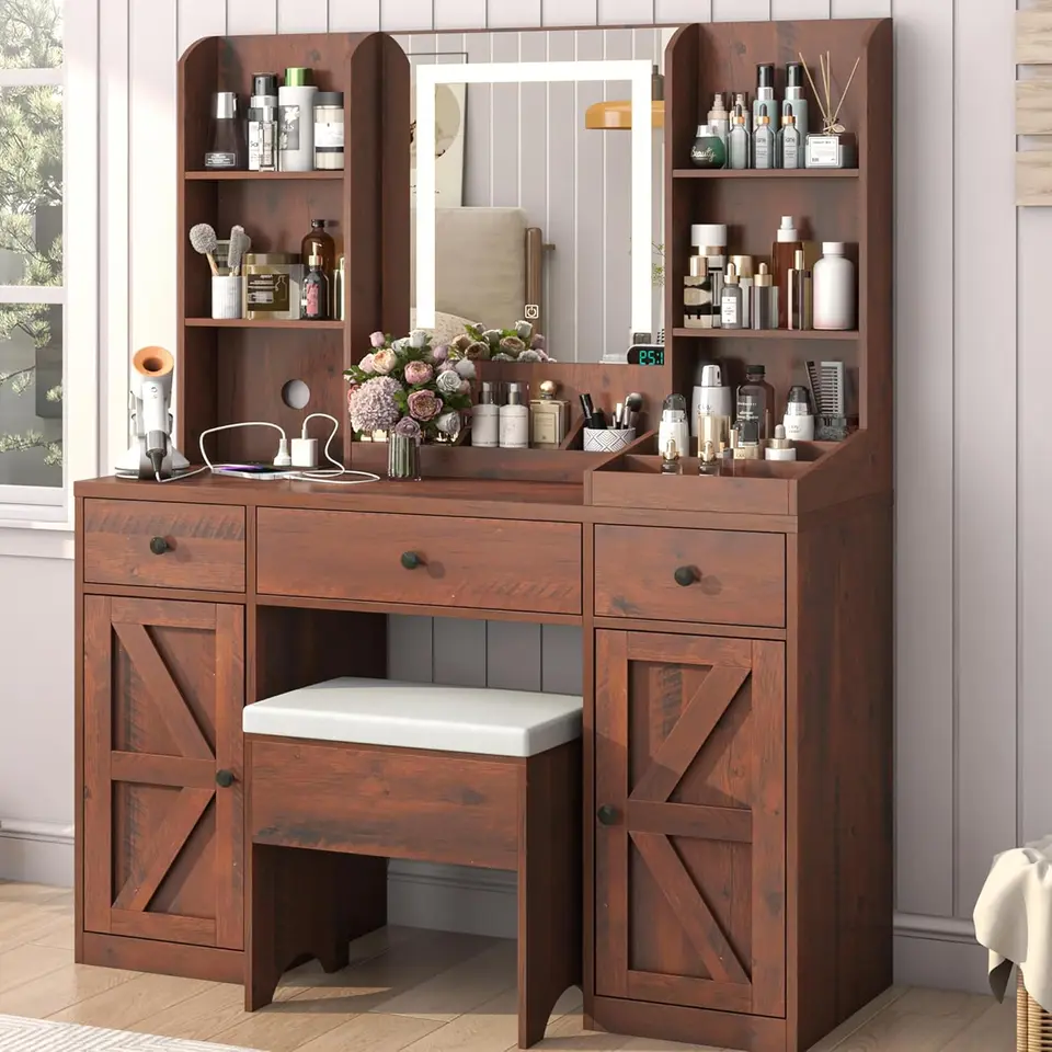 STRAD FARMHOUSE Vanity Desk so zrkadlom a svetlami, 43 