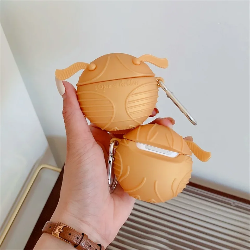 Stramproof a Anti Fall 3D Mgic Golden Snitch Sarfet Puzdro pre Apple Airpods 1 2 3 Pro Cover Silikone Shell s háčikom