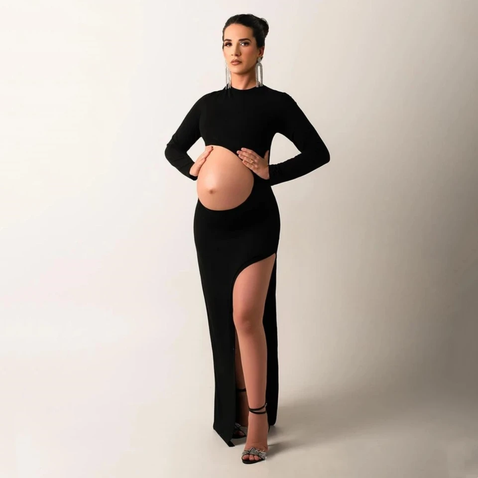 Strany na plné rukávy štrbina materská fotografia natáčanie dlhé šaty Tehotná žena fotografia outfit