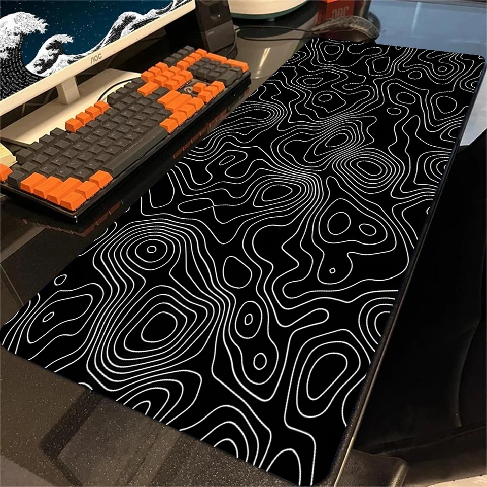 Strata Liquid Black Veľká podložka myši 90x40 Topografická big myšacia kancelárska spoločnosť Gamer Deskmat Big Deskpad Personalizovaná 800x300