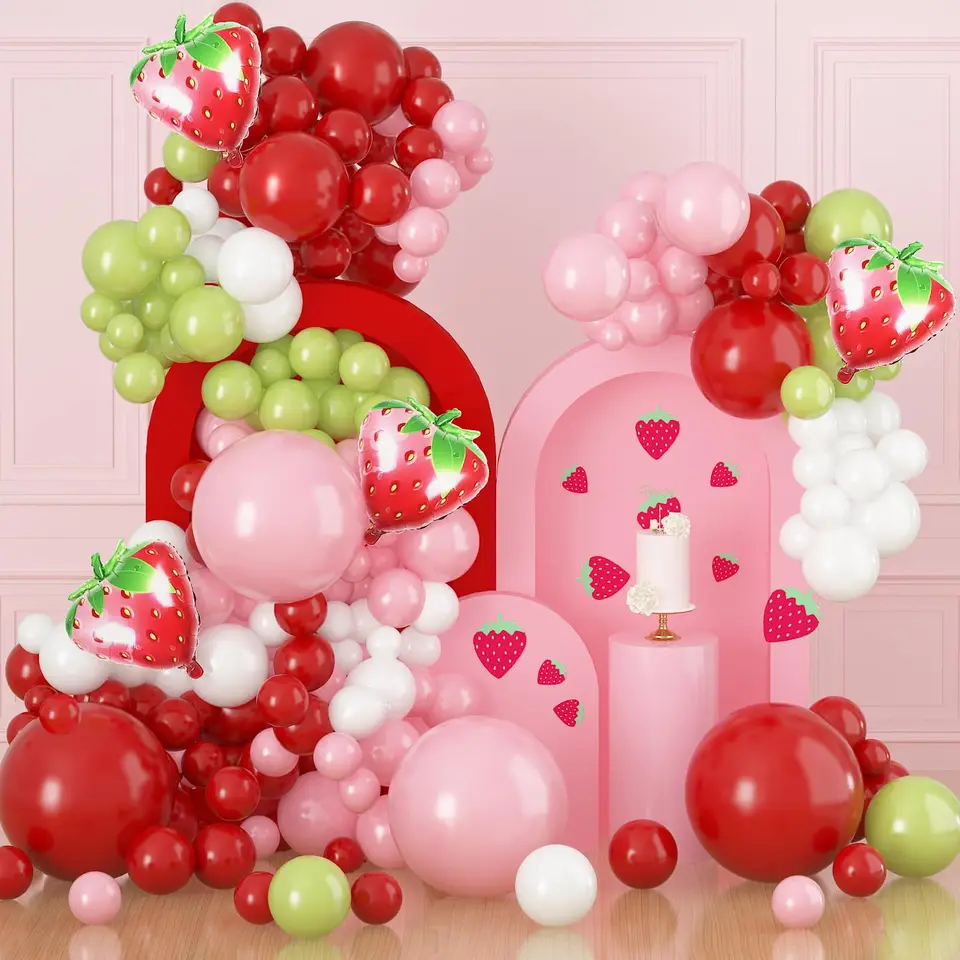 Strawberry Téma Party Green Pink Red Čísla fólie Balón Garland Arch Kit Kits Detské dievčatá dievča svadobné dieťa Krst dekorácie