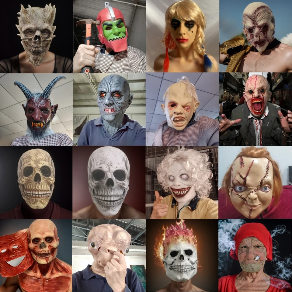 Strašidelná Halloweenská maska ​​s plnou hlavou, strašidelné pódiové rekvizity, podivné dekorácie Halloween, oblečenie doplnkov