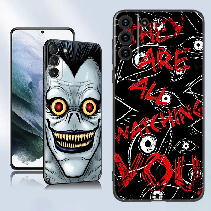 Strašidelné oči s tvárou čierny silikónový puzdro pre Samsung Galaxy S23 S21 S20 Fe S24 S22 Ultra S10E S10 S9 S8 Plus