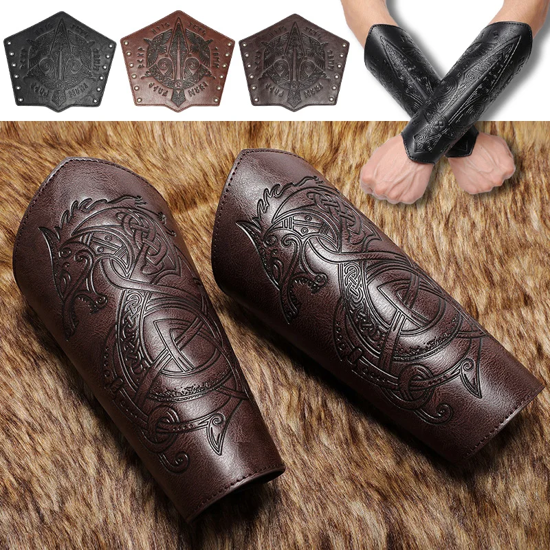 Stredoveké chrániče zápästia bojovník Cosplay kožené reliéfové rukavice rytierske rukavice Rukavice retro gotické náramky
