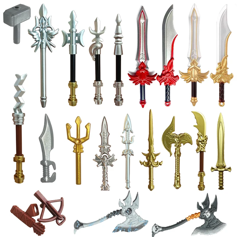 Stredoveké postavy Vojenské doplnky Stavebné bloky rytierov zbrane Spear Sword Halberd Bow Ax Arthur Shield Bricks Hračky Darček