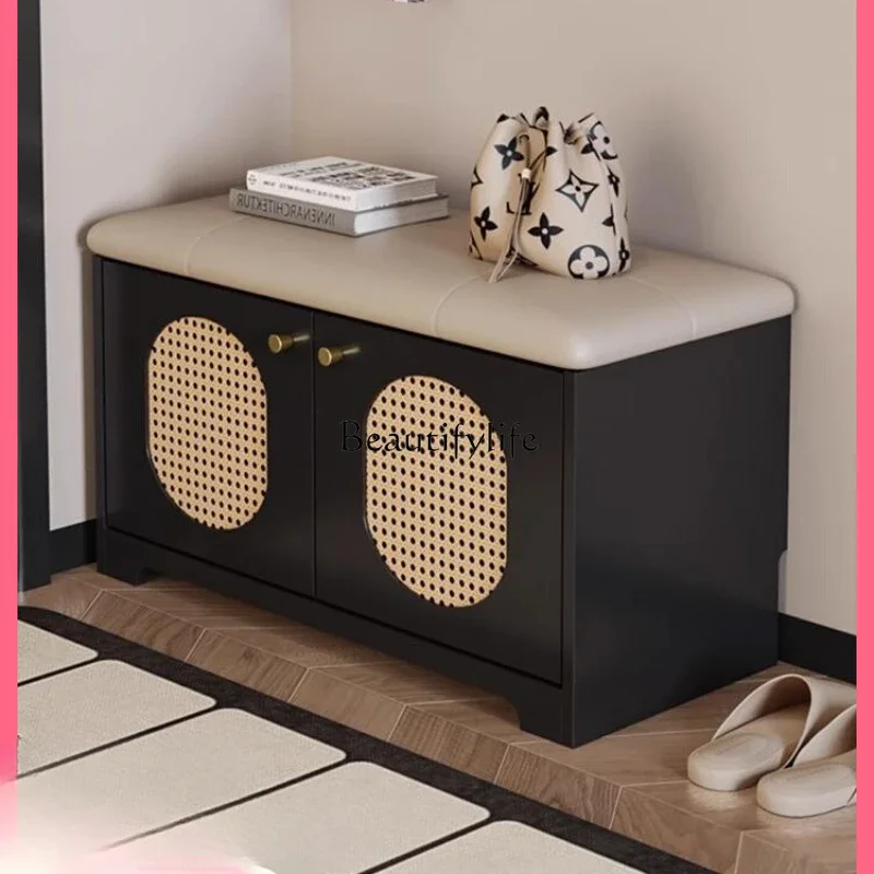 Stredoveké ratanové topánky na zmenu stolice Stool Stool Cabinet Integrovaný úložný vchod extrémne úzka stolička obuvi