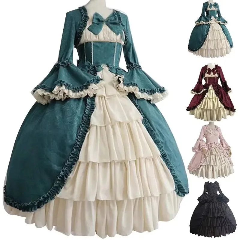 Stredoveké retro viktoriánske šaty Žena Gothed Court Royal Lady Ball Dress Cosplay kostým Vestido ropa muj halloween karneval