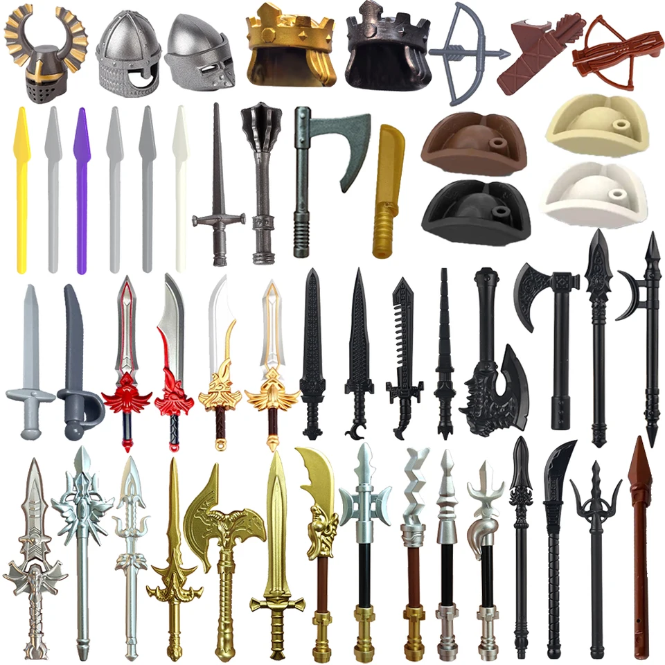 Stredoveké vojakové figúrky vojenské zbrane MOC Building Blocks Accessories Shield Shield Bow šípka Šípka meč Hammer Hračky darček K039