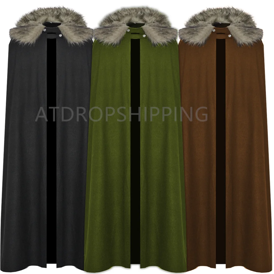 Stredoveké zimné cudlá obojky voľný čierny teplý kabát LARP Viking CLOAK PIRATE COSPLAY outfit HALLOWEEN