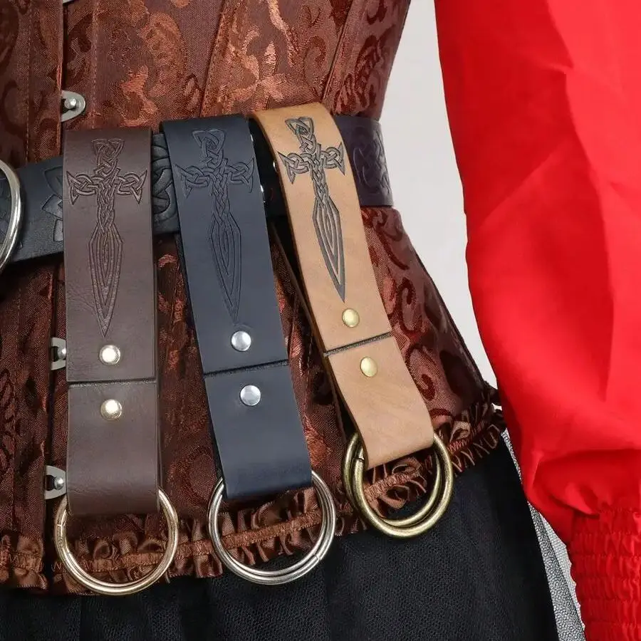 Stredoveké ženy turistické skladané sukne s koženým kovovým dvojitým kruhom Rustikálne oblečenie vonkajšie príslušenstvo