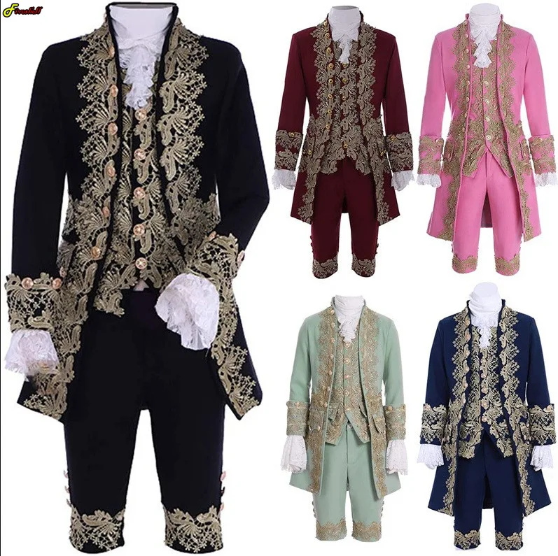 Stredoveký luxusný viktoriánsky kráľ princ Blazers kostým pre mužov top vesta bunda s pódiom divadelné divadlo Cosplay outfit Pants Jabot kravata