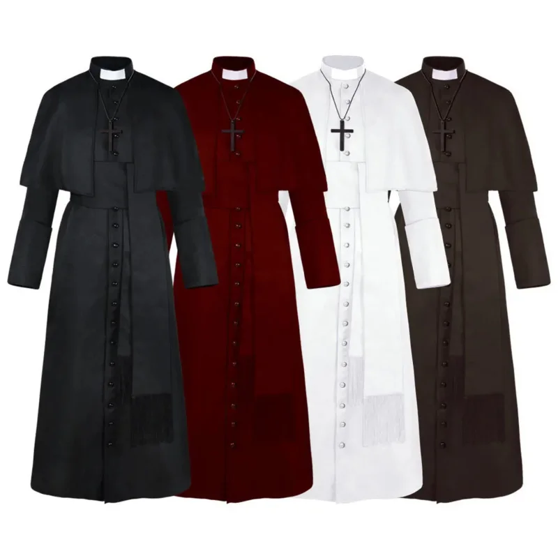 Stredoveký renesančný kňaz kostým katolícky kostol náboženský rímsky retro pápež Pastor Otc Mass Missionary Robe duchovný Cassock