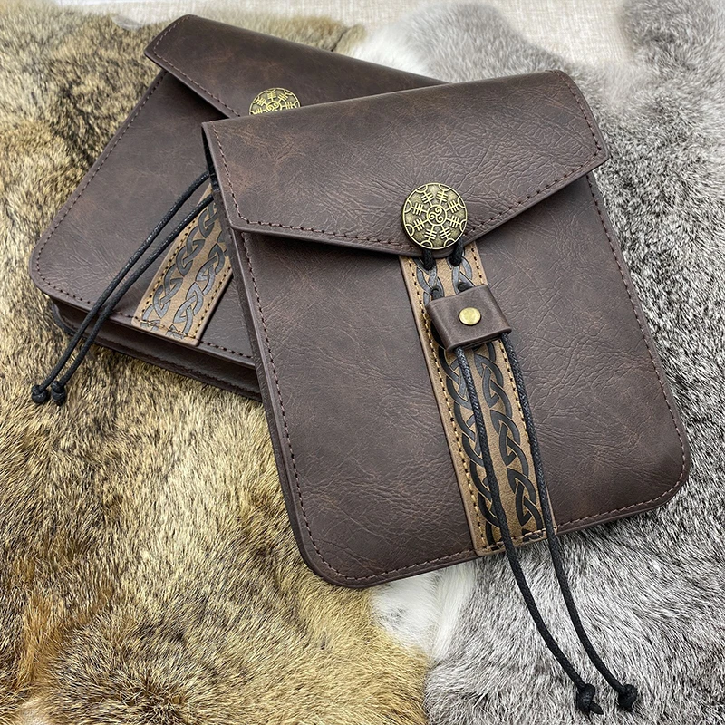 Stredoveký retro punk pas prenosné muži Ženy mince kabelka Fanny Pack Viking v štýle kožená spona štvorcový tašk