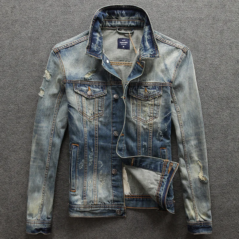 Streetwear Fashion Men bunda retro umytá zničená patchwork dizajnér roztrhaný denim bunda coats hip hop chaquetas hombre