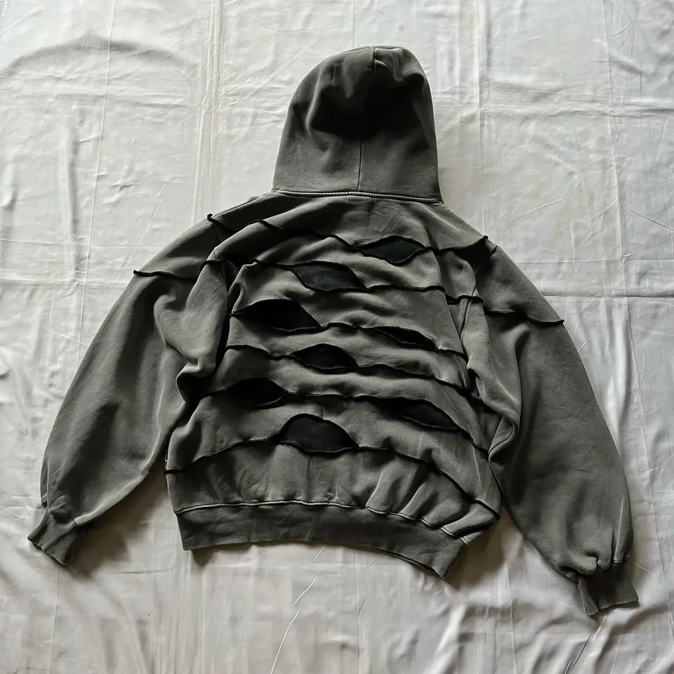 Streetwear mikina y2k hip hop retro roztrhané očné patchwork nadmerne veľkú mikinu mikinu Muži Muž Dám