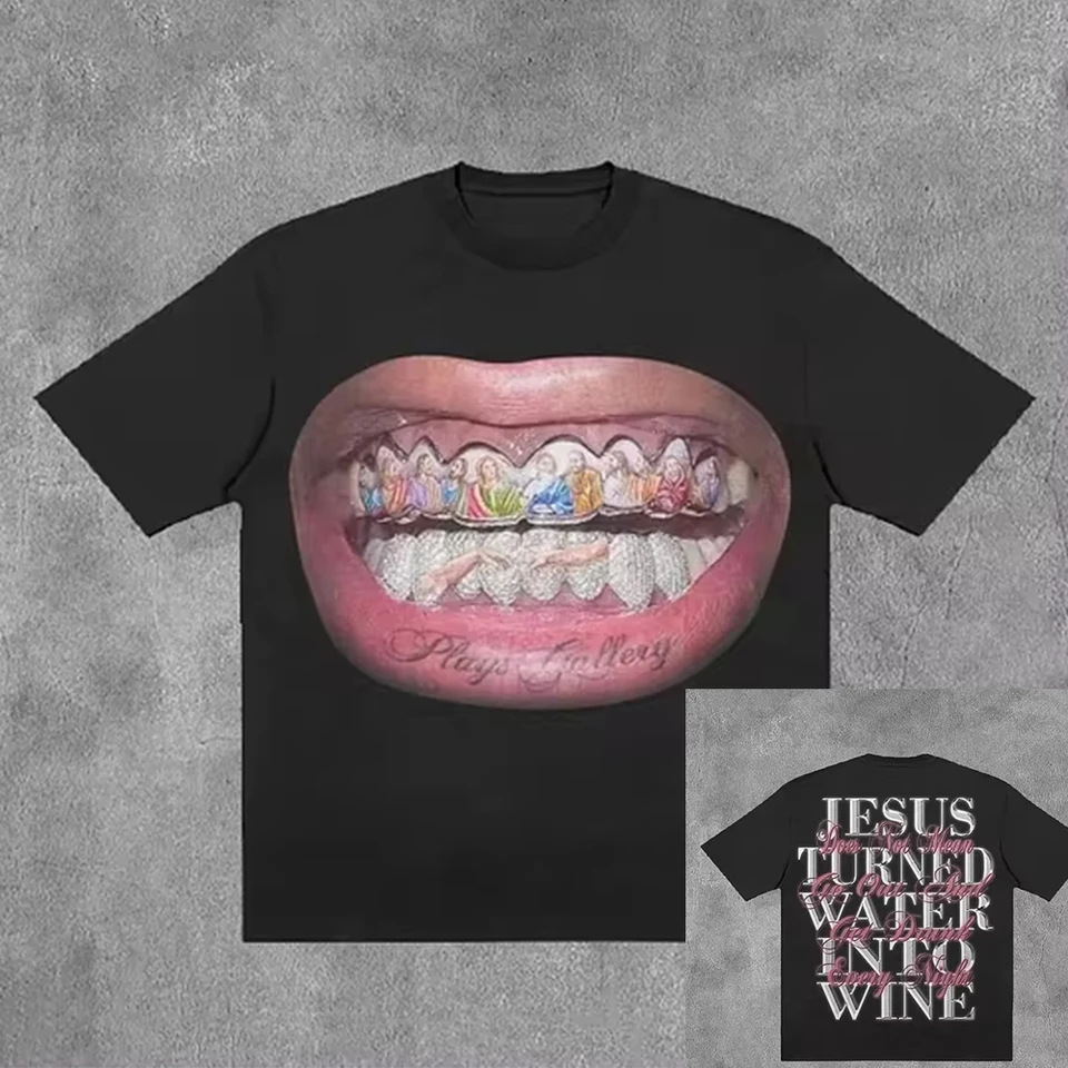 Streetwear nové tričko Y2K Harajuku hip hop zuby Grafická tlač prevyšujúca tričko Men Men Dám