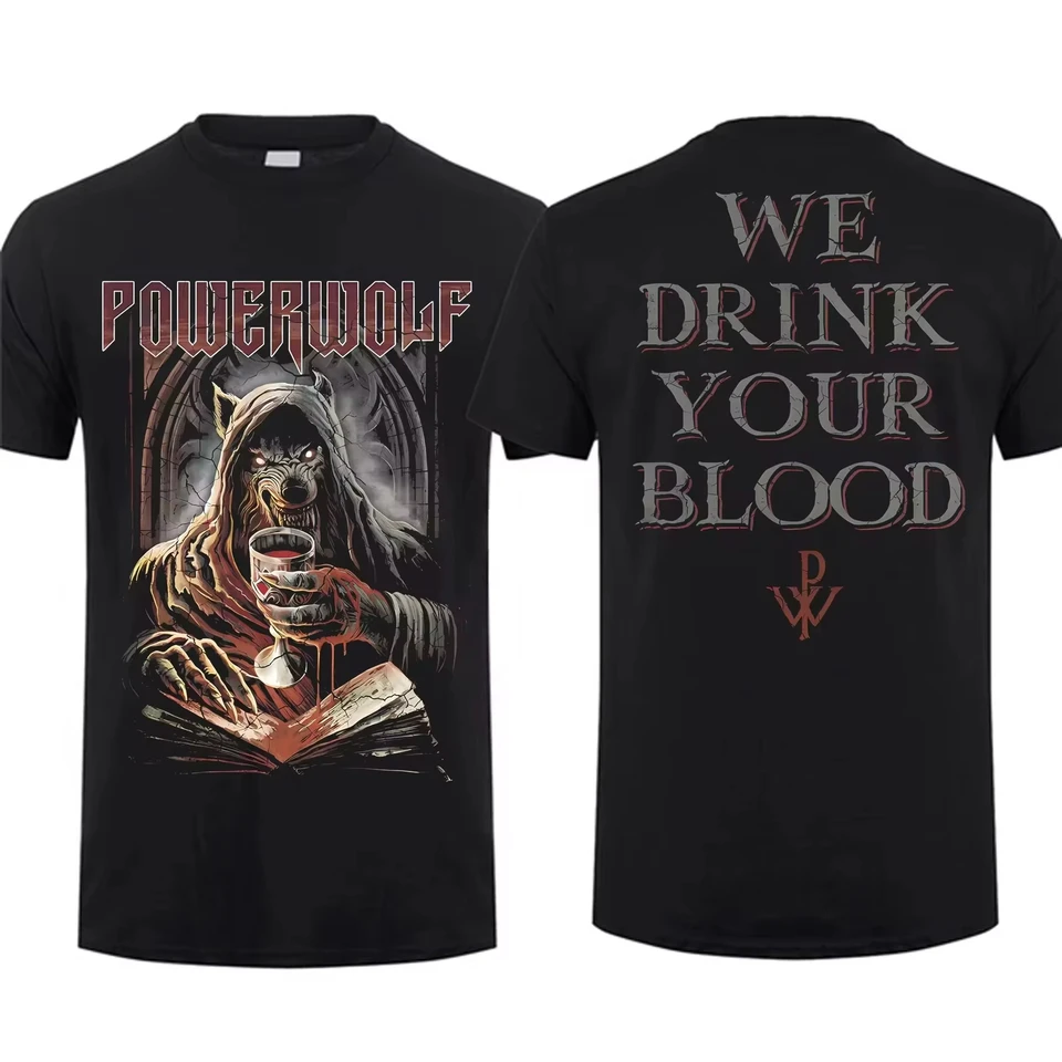Streetwear Vintage Fashion Tee Men Tieňou obojstranne Via Dolorosa Black od Powerwolf Prenize Top Graphic Unisex Short Ruckve