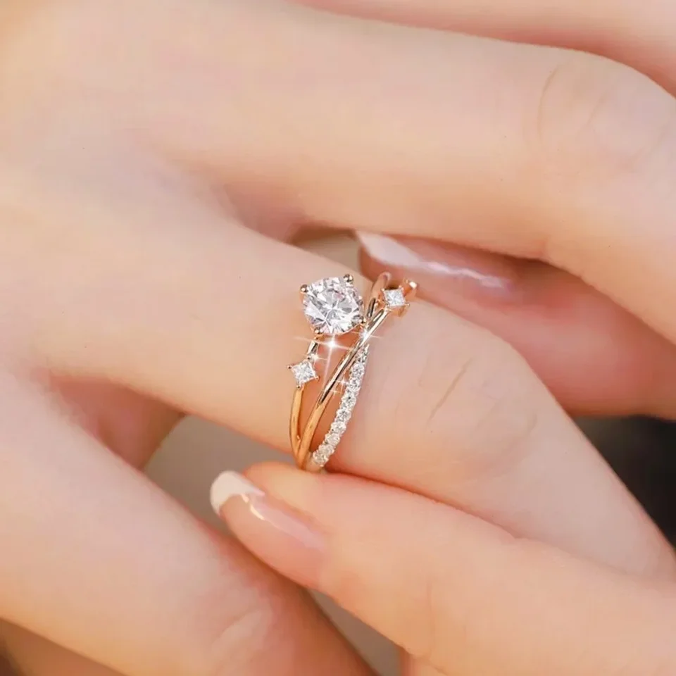 Strelecká hviezda Moissanit Engagement Rings 1 Carat Lab Diamond Ring s certifikátom 925 Sterlingová strieborná svadobná skupina pre ženy