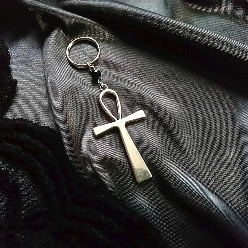 Strieborná farba ankh keyring keychain gotický darček staroveký Egypt kríž módne šperky román Men Darče