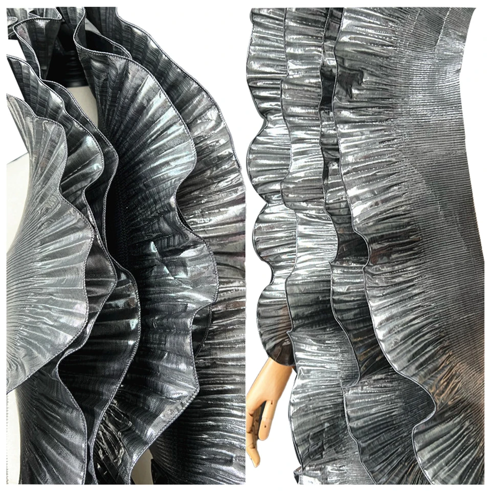 Strieborná šedá skrytá čipka 3 metra Stuff Lumfled Trims Crumple Pleat Table Stuha Cuff Cuff Dress Materiály