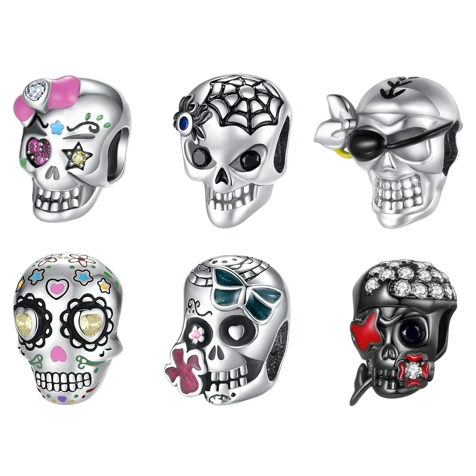 Strieborné farby Devil's Skull Fit Pandora Charms Strieborné farby Originálny náramok pre výrobu šperkov