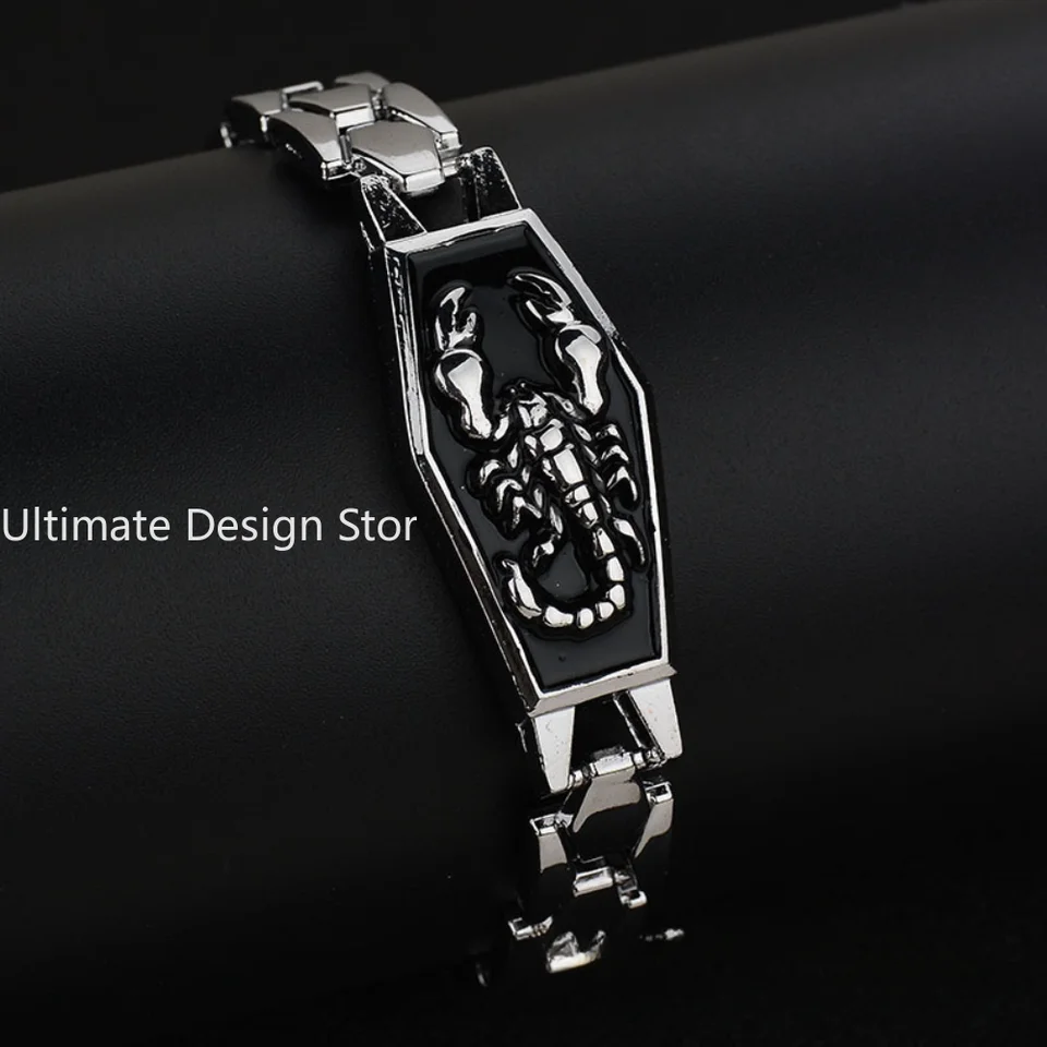 Strieborné farebné kovové náramky pre mužov Punk Scorpion Design Oceľové náramky a náramky Trendy náramok pulzera