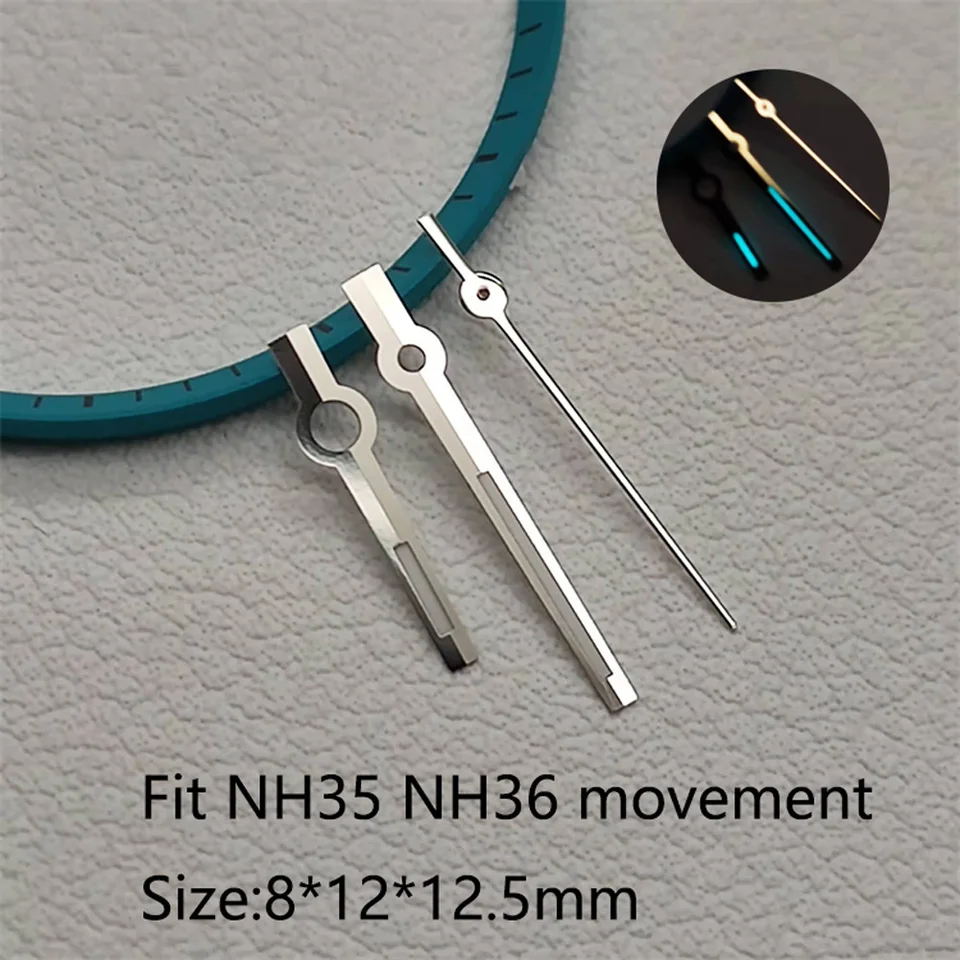 Strieborné ihly NH35 NH36 ruky Blue C3 Super Lume Pointer Baton Style Datejust Ruky leštené pre automatické hodinky pohybu