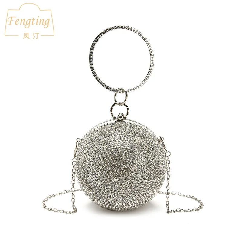 Strieborné mini okrúhle lopty večerné tašky pre ženy 2022 módne diamanty Clutch Bag Ladies Messenger Bag Retial Kabelku FTB166