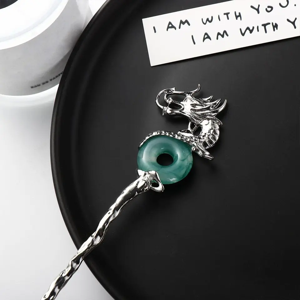 Strieborný jade drak staroveký pokrývok hlavy Bezpečnosť pracky Hanfu vlasy kovové vlásenky starodávny štýl vlásenka čínskeho štýlu hlava hlavy