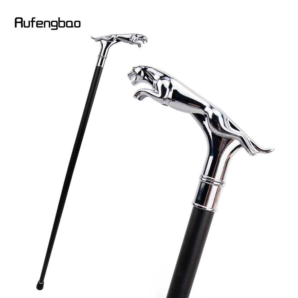 Strieborný luxusný leopard s chvostom s jednou kĺbovou paličkou dekoratívna Cospaly Party Fashion Cane Halloween Crosier 93 cm