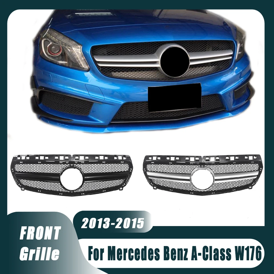 Strieborný predný nárazník v štýle AMG Chrome Black AMG Grille Chrome pre Mercedes Benz A Class W176 2013-15 A180 A200 A250 A45AMG