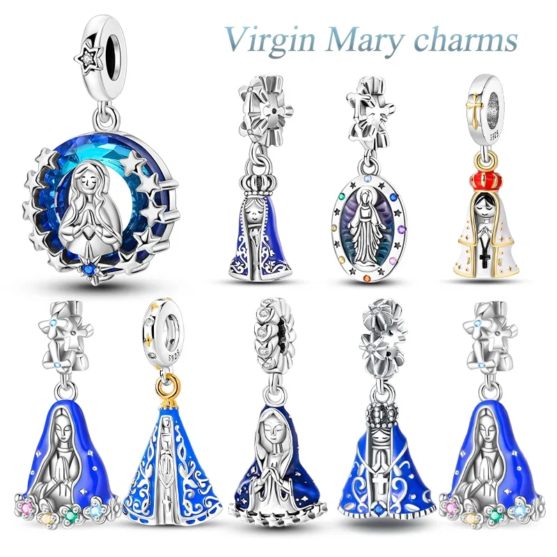 Striebro S925 Panna Mary Pendant Charm Cross Cross náboženské korálky korálky vhodné pre originálny náramok