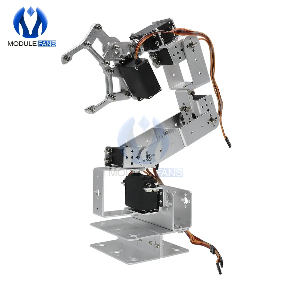 Striebro/čierny manipulátor ROT3U 6DOF Hliníkové robotické ramená Mechanická robotická svorka pre Arduino