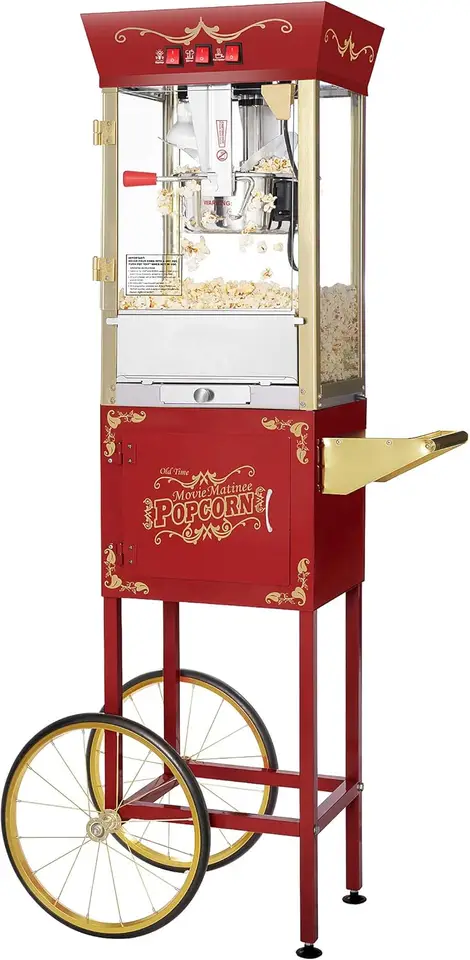 Stroj s košíkom - 8oz popper s kanvicou z nehrdzavejúcej ocele, teplom svetlo a príslušenstvom Great Northern Popcorn (červená)