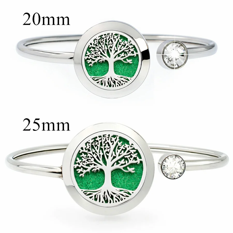Strom života 20 mm/25 mm mamičkový difúzor Bangle 316L z nehrdzavejúcej ocele Aromaterapia Parfumy Parfumový náramok na náramok 10 spady 10 spads