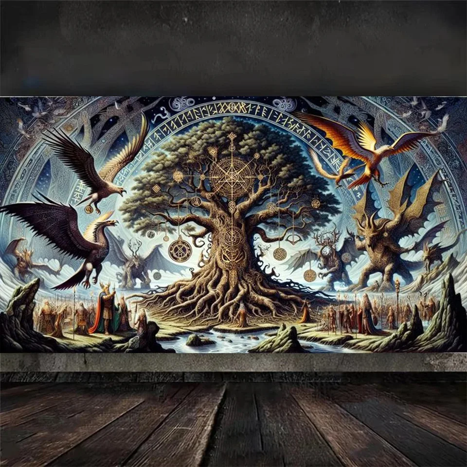 Strom života, krajina DIY 5D Diamond Painting Mystical Dragon Tree Birds Full Diamond Mosaic výšivok krížových súprav